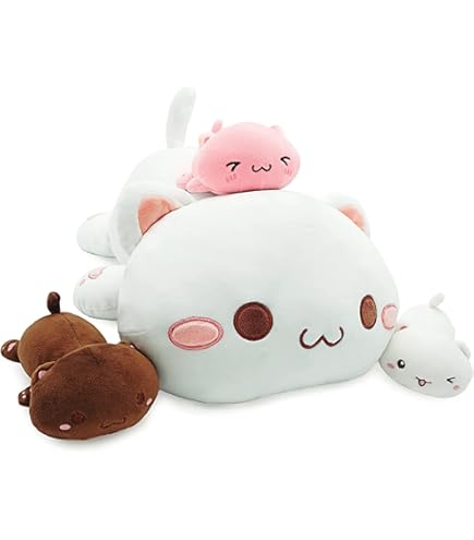 OUOZZZ Kattenknuffeldier voor kinderen, 5 stuks, pluche dieren met kattenhuis, zachte kleine katten, knuffeldieren, pluche speelgoed, feest, verjaardagscadeau, decoratie