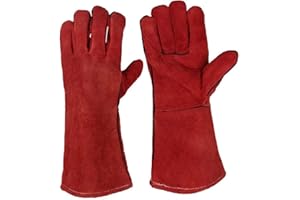 JZK Odporne na wysokie temperatury skórzane rękawice spawalnicze do opalania drewna, grilla, ogrodnictwa, dla mężczyzn