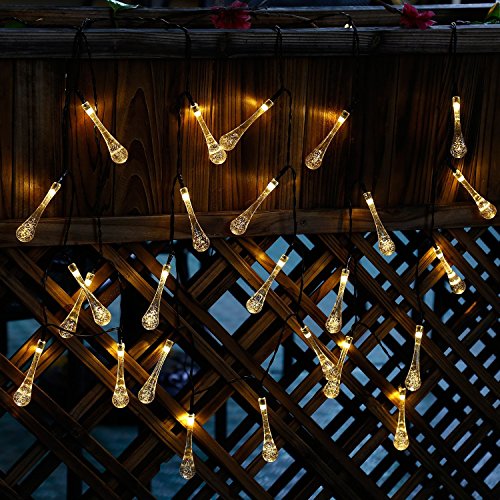 LUCKYKS Solar Lichterkette 6M 30 LED mit Sensor Außen IP44 Regentropfen Dekorativ Beleuchtung für Neujahr, Hochzeit, Party, Fest im Zimmer, Garten, Baum, Terrasse (warm weiß) - 4