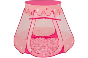 Selonis Tente 105X90cm/100 Balles Château avec Les Balles Plastiques Piscine À Balles pour Enfants, Rose:Rose Poudré-Transparent