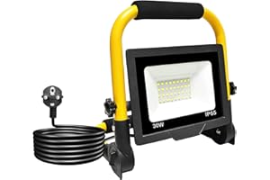 MAGIC SELECT Reflektor Budowlany 30W, Reflektor Roboczy 36 LED, 3000lm, IP65 wodoszczelny, lampa robocza, kabel 3, reflektor LED z wtyczką, 6000K, reflektor roboczy do warsztatu, na plac budowy, do garażu