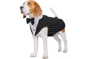 Kuoser Hund Smoking Anzug & Bandana Set, Haustier Fomal Kleidung Hunde Mantel mit Abnehmbarer Fliege, Hundeanzug Welpe Kostüm Shirt für Hochzeit Halloween Geburtstag Party, S-XXL
