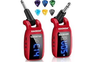 XIAOKOA Wireless Guitar System, UHF 15 Channels Rechargeable Transmitter Receiver, 164ft Range with LED Screen, for Electric Bass Musical, Instruments Practice, Street Stage Performance