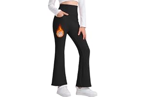 Flickors utsvängda leggings med fickor termiska leggings vinter barn | Varma och stretchiga fleecefodrade bootcut leggings för skola sport resor och daglig användning