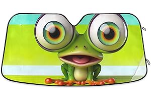 ODAWA Auto-Windschutzscheiben-Sonnenschutz, Frosch mit großen Augen, 140 x 70 cm, blockiert UV-Strahlen und hält das Fahrzeug kühl