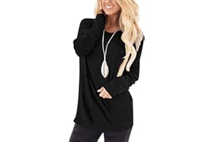 WNEEDU Donna Magliette Maniche Lunghe Casual Tunica T-Shirt Felpa Girocollo Tops
