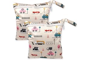 Bieiyhe 2 Stück Wetbag Kindergarten Wasserdicht Windeltaschen Nasstasche Baby Nassbeutel für Nasse Schwimmsachen Wetbag Stoffwindeln Waschbar Windelbeutel für Unterwegs Dry Wet Bag mit Reißverschluss