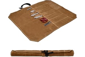 Hoxfly Borsa Porta Coltelli da Chef con 7 Fessure, Borsa a Rotolo per Coltelli, Custodia per Coltelli da Chef in Tela Cerata, Impermeabile Rotolo Portacoltelli per Campeggio Escursionismo, Cachi