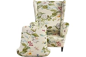 JORTUIO Funda De Sillón Orejero Elástica 2 Piezas, Funda Sillón Orejero Estampado Suave Elastano Funda De Sillón 1 Plaza Funda de Sofá Relax con Funda de Cojín (Color : W)