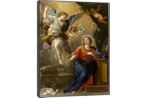 EVANEM Tableau toile baroque. Luca Giordano Impressions sur toile. L’Annonciation - Célèbre reproduction de Tableaux à l’huile pour salon Home Decor 50x70cm Cadre noir