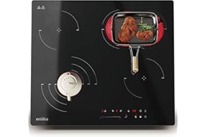 COVERCOOK Ceramic Hob 4 Zone, Built-in Electric Hob 60cm, 6700W Ceramic Cooktop with Dual Oval Zone, Touch Control, Triple Ring Function, Timer, Safety Lock, 9 Power Levels, Pause, Hard Wired, No Plug