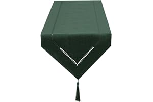 SANLEHAUSE Camino de Mesa Lino Verde Oscuro 32 x 275 cm, Camino de Mesa, Liso, Moderno, Camino de Mesa de Fácil Cuidado para Mesa de Comedor, Mesa de café, Restaurante, Decoración