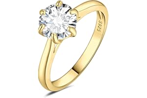 JewelryPalace Classic Cubic Zirconia Solitaire Engagement Ring for Women, 14K White Yellow Rose Gold Plated 925 Sterling Silver Promise Ring, Round Cut CZ Anniversary Wedding Ring, Size H-X