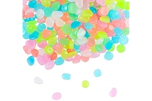 JOYAN Lumineuses Colorées, Lot de 300 Galets Phosphorescents, Lumineux Cailloux Artificiels Pierres pour la Décoration de Jardin, Extérieure Aquarium, Gravier de Résine Décorative (Multicolore)