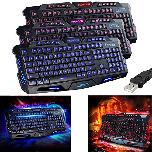 Preisvergleich Produktbild Safekom Gaming-Tastatur / Tastatur zum Spielen, LED-Hintergrundbeleuchtung, USB-Kabel, Multimedia, ergonomisch