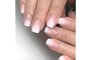 JUSTOTRY 24 Stück Weiß und Pink Einfarbig Eckig Nägel Zum Aufkleben Kurz,Glossy French Press on Nails,Strass Kunstnägel Fake Nails,Square Fingernägel Künstliche Nägel Mittel für Frauen