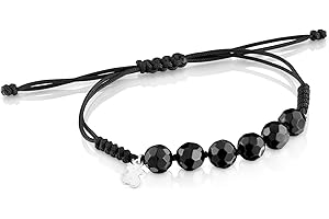TOUS Pierwszorzędna srebrna bransoletka ze sznurka z czarną onyksową smyczą dla kobiet, 16,5 cm długości, kolekcja Basics