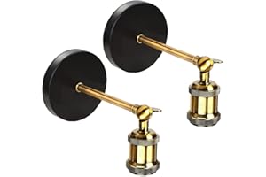 iDEGU 2 piezas Lámpara de Pared Industrial Aplique de Pared de Estilo Edison de Metal con Rotación de 180° Lámpara de techo Vintage para Pasillo Cocina Sala de Estar (Portalámparas E27)