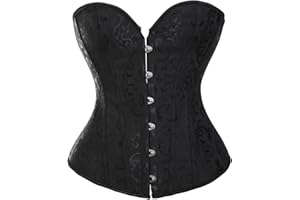 SLIMBELLE® Femmes Corset Gothique Brocart Bustier Sexy Steampunk en Satin pour Halloween Costume Lingerie de Mariée avec Ruban Lacet Overbust Top + G-String