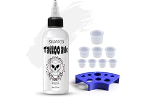 SHOPPGO SHOPPER Tinta Tatuaje Profesional, 90ml Dynamic Tinta Tattoo, Blanco Tinta de Tatuaje, con 8 Piezas Cups Tattoo, Color de Larga
