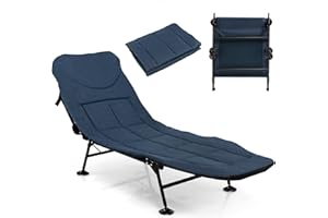 TANGZON Folding Camping Cot, Portable Outdoor Camping Bed with Detachable Mattress and Adjustable Backrest, Single Person Sleeping Cot for Beach, Travel, Picnic & Office (Navy)