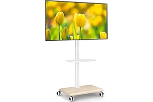 5Rcom Stojak na telewizor na kółkach do telewizora 61–140 cm, mobilny wózek na telewizor, stojak na telewizor, z regulacją wysokości, obrotowy z drewnianą podstawą, maks. VESA, 400 x 400 mm, mieści 30