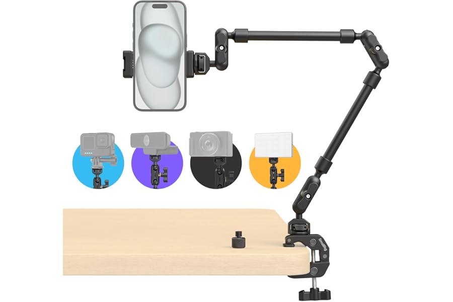 SMALLRIG 22" Magic Arm w Clamp, Flexible Desk Camera Mount & Clamp, Articulating Friction Boom Arm w Thread Adapter, for Light, Webcam, Mic, Action Camera - 4766