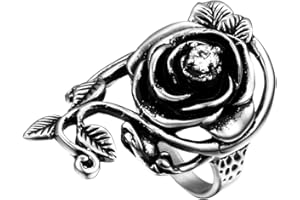 Flongo Women's Ring Women's Rings Vintage Rose Flower Stainless Steel Band Ring Silver Black Wedding Engagement Promise Love Anniversary