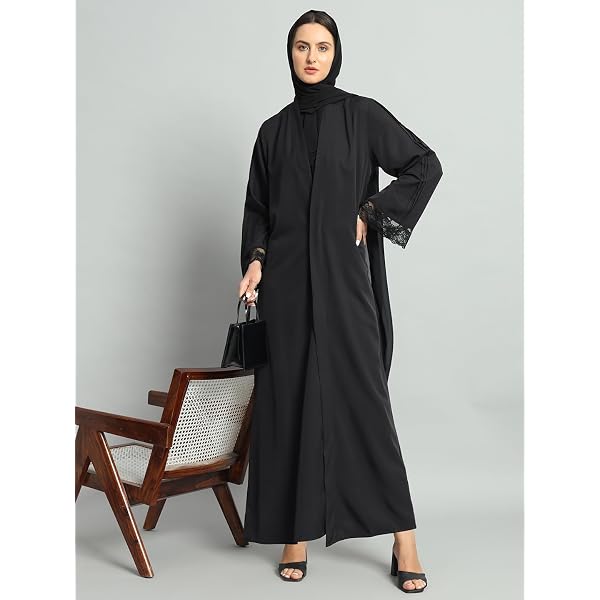 thumbnail interactive-video image 1 of Plain Black 2-Piece Dubai Abaya Set – Loose Fit Prayer Dress With Free Shawl | For Hajj, Umrah, Mosque, Travel 1 of 11