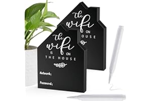 CANIPHA 2Pcs Signe de mot de passe Wifi pour la maison Signe Wifi en bois en forme de maison avec un tableau noir et un stylo effaçable pour les centres d'affaires à la maison (5 "x3.7", noir)