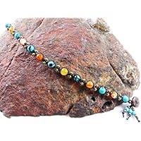 Fußkettchen Türkis Feuer Achat Makramee Thailand Tribal Surfer Boho Hippie Perlen Fußband