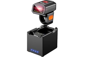 Eyoyo 1D Scanner di codici a barre ad anello, 1D Mini lettore di codici a barre wireless con base di ricarica 3-in-1 Bluetooth 2,4 G wireless cavo USB funziona con Windows MacOS Android 4,0 +