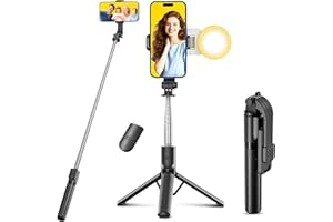 VOWOBEST Perche à Selfie avec lumière d'appoint,Trépied Smartphone,125CM Extensible Selfie Stick Trépied de Téléphone avec télécommande détachable et trépied Stable,Compatible avec iPhone/Samsung/Huawei