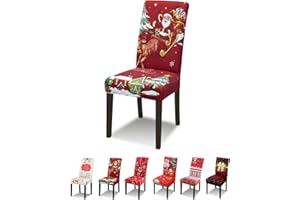 Lydevo Coprisedie Natalizie 6 Pezzi Coprisedia con Schienale Elasticizzato Spandex Fodere Coprisedia per Sala da Pranzo Rimovibile Vestisedia con Schienale per Natale Festa,Babbo Bordeaux