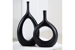 ‎BEINHOME Beinhome Keramik Vasen für Pampasgras 2PCS Schwarz,Schlafzimmer Deko Modern,Groß Vase Set für Deko Blumen Wohnzimmer Büro Hochzeit Esstisch Party Geschenk,30+23.5cm Hoch