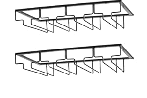 FOMANSH - Soporte para copas de vino, para debajo del mueble, organizador de metal para bar o cocina, 2 unidades con 4 filas, negro