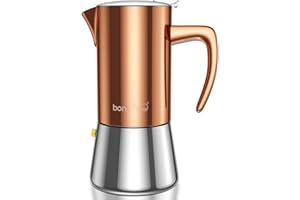 ‎BONVIVO bonVIVO Intenca Espressokocher Induktion geeignet - Edelstahl Kaffeekocher in Kupfer Edelstahl m. Wasserkessel, Sieb – Mokkakanne (Kupfer, 6 Tassen 300 ml)