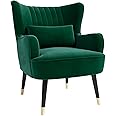 Vesgantti Velvet Accent Chair with Lumbar Pillow, Modern Wing Back Armchair Lounge Chair, Large Occasional Chair for Living Room Bedroom Study Room Office(Green)