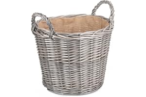 RED HAMPER Large Antique Wash Finish Wicker Lined Log Baskets