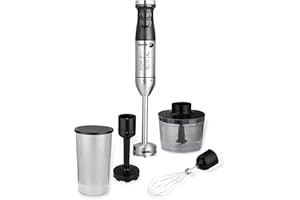 Fagor Mikser ręczny DIVAMIX Plus 800 W. Zawiera 4 akcesoria: Kubek mierniczy 700 ml, 500 ml mini młynek, emulgator i pasapur. Odpinana stopka ze stali nierdzewnej.