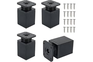Minnhua 4PCS Pies Ajustables para Muebles 60mm Pata Cuadrada para Muebles Pata de Metal para Muebles con 16 Tornillos Pies Ajustables para Gabinetes Cama Estantes (Negro)