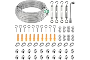 Cerkkapo 30M 3mm Drahtseil, 304 Edelstahl Drahtseil Spanner Spanndraht Kit, M5 Seilspanner Edelstahl, Stahlseil mit Ösen, Seilspanngarnitur, Spannschloss für Zäune, Außenleuchten, Wäscheleine