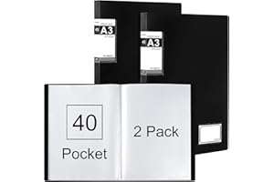 Srvnpioy 2 Piezas Cuaderno de Presentación A3 Con 40 Bolsillos, Cuaderno de Exhibición A3 Libro Expositor, Carpeta de Presentación con Transparente Fundas para Obras de Arte, Portafolios, Color: Negro