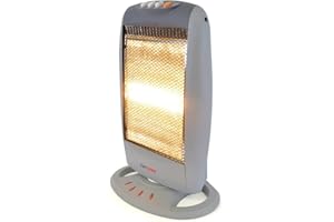 STAYWARM 1200w 3 Bar Compact Halogen Heater with 3 Heat Settings / 90 Degree Oscillation / Safety Tip-over Switch / Carry Handle - F2106GR - Grey