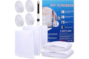 YANGTE Zanzariera per Finestra 4 Pezzi, Zanzariere per finestre 1,3 m x 1,5 m con 2 rotoli di nastri autoadesivi (10 mm) per Proteggere la Famiglia Dagli Insetti (Bianco)