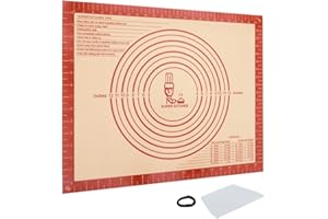 FOLKSY SUPER KITCHEN SUPER KITCHEN Tappetino da Forno in Silicone Antiaderente con Raschietto 50×40cm, Tappetino da Pasticceria Antiscivolo, Tampone per Impastare, Stuoia per Impasti, Pizza, Pasta, Pasticcino (Rosso)