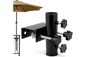 QUIXION Sonnenschirmhalter Balkongeländer, Sonnenschirm Halterung Balkon, Schirmhalterung Balkongeländer, Stabiler Balkonschirmhalter Schirmständer Balkon Schwarz Schirmhalter für Sonnenschirme Balkon Terrass