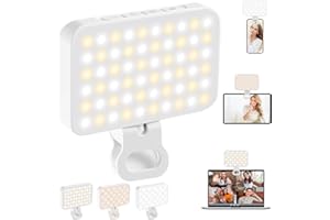 OUSFOT Lumiere Telephone 3 Modes d'éclairage, 3000-6500K 10 Niveaux de Luminosité pour Téléphone avec Batterie 2000 mAh avec Clip, pour Téléphone, Caméra, Ordinateur