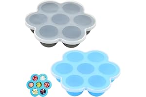 ZXJLWR Babybrei Einfrieren Behälter, 2 Stück Brei Einfrieren Behälter MIT Deckeln, 7 Fächer Eiswürfelform Silikon, Beikost Baby Zubehör Babybrei Aufbewahrung Fruchtsauger (Blau Grau)