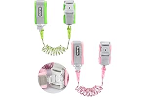 Dr.meter 2 guinzagli per bambini, guinzaglio per bambini, girevole a 360°, anti-perso, cintura riflettente di sicurezza con lucchetto di sicurezza (rosa + verde)